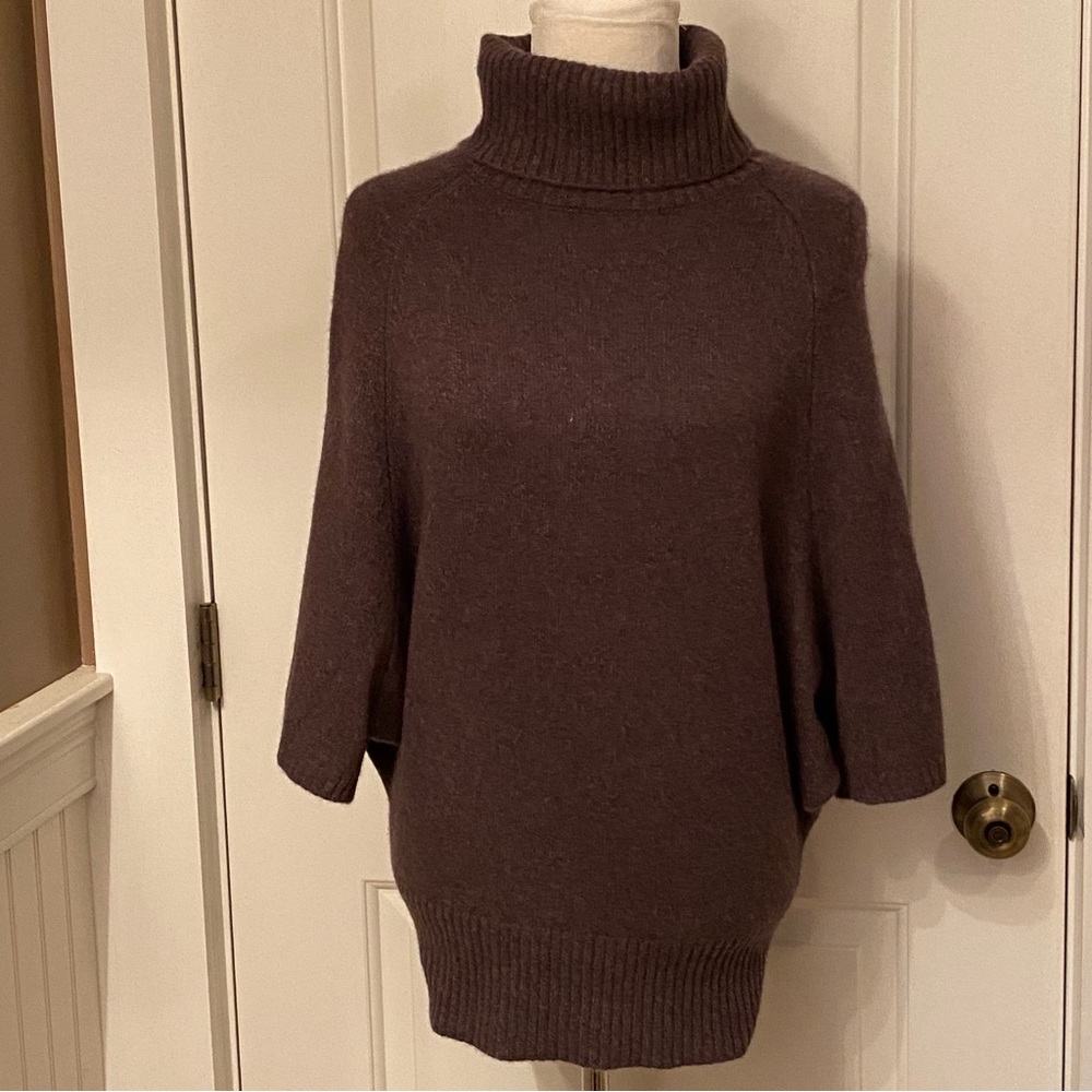 TAHARI SWEATER TURTLENECK PURPLE CASHMERE DOLMAN ELBOW SLEEVE PURE LUXE SIZE S